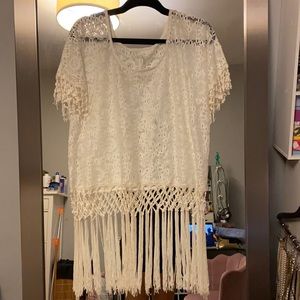 White Lace Cover Up w/ Tassel Detail Sz L